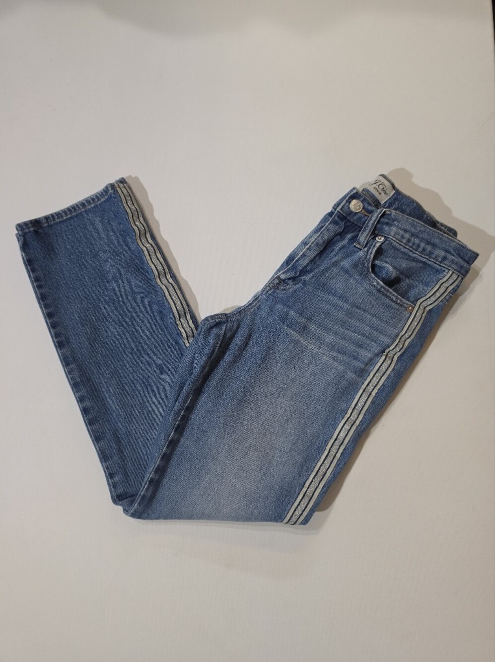 J. Crew‎ Denim Womens Slim Boyfriend Jeans Sz 24 Light Wash Silver Tuxedo Stripe